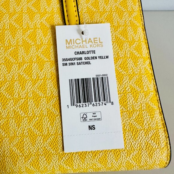 MICHAEL KORS CHARLOTTE SM SIG LOGO CANVAS LEATHER 3-IN-1 SATCHEL YELLOW - Picture 11 of 11